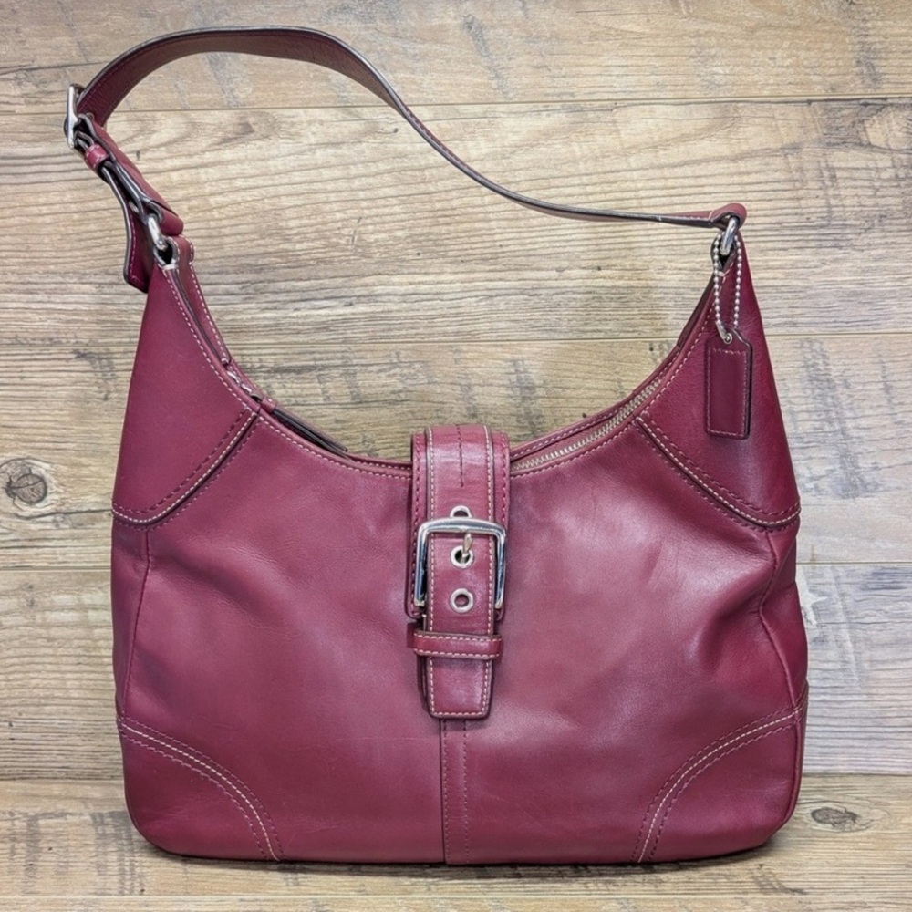 Coach Hamilton F12601 Shoulder Burgundy Leather Buckle Hobo Shoulder Bag